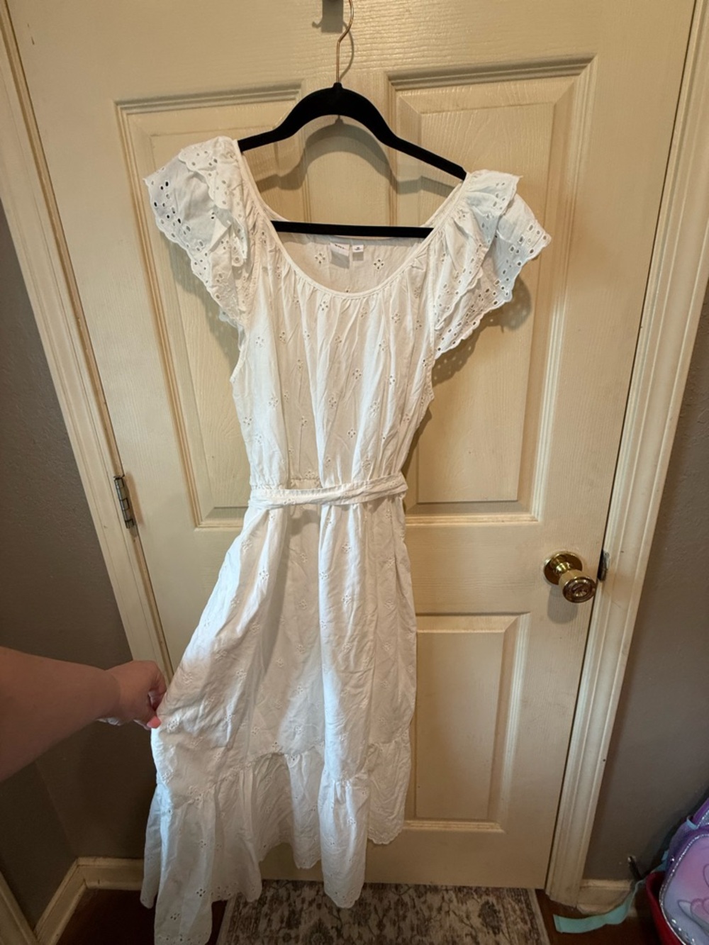 GAP White Eyelet Maxi Dress with Ruffle Sleeves